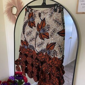 Orange and Brown Ruffled Pencil Skirt Midi Resort Wear